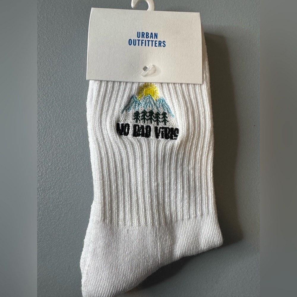 Urban Outfitters White Adventure Graphic crew Socks no bad vibes unisex